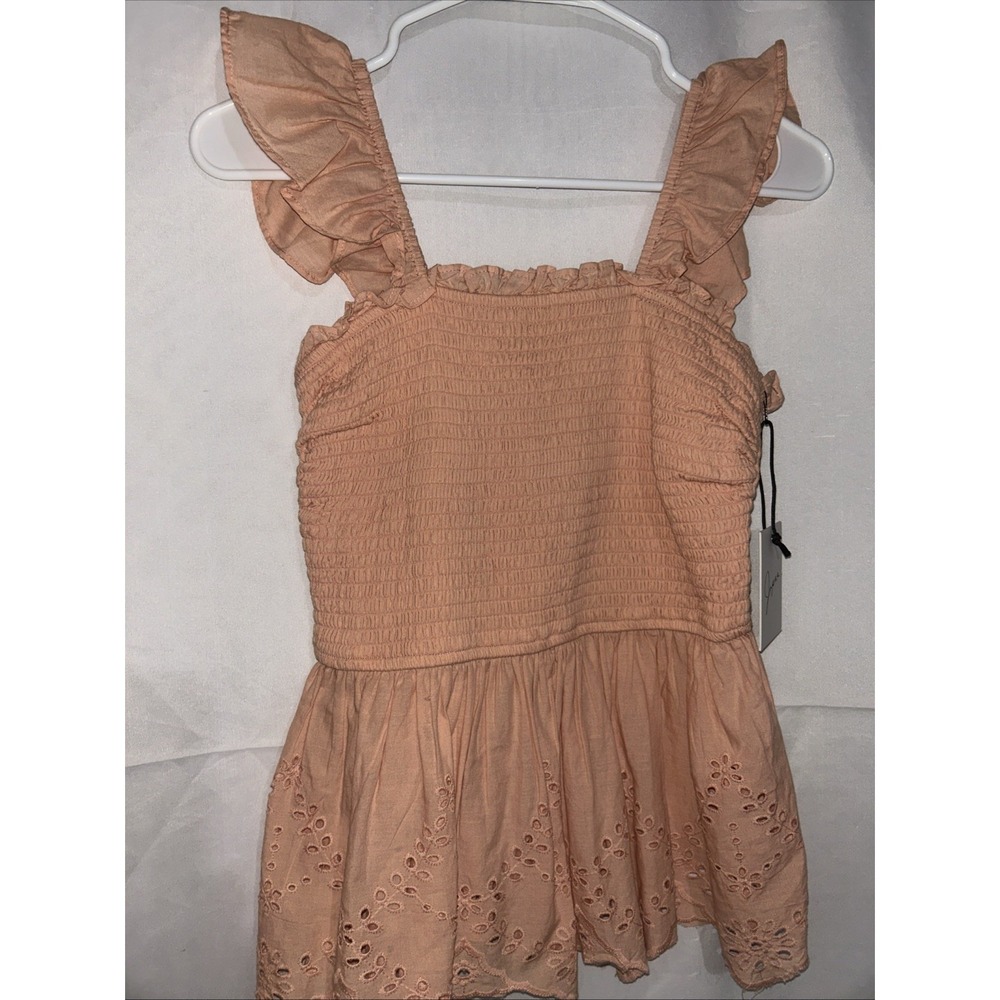 NWT Japna Womens Smocked Eyelet Hem Flutter Sleeve Top Size S